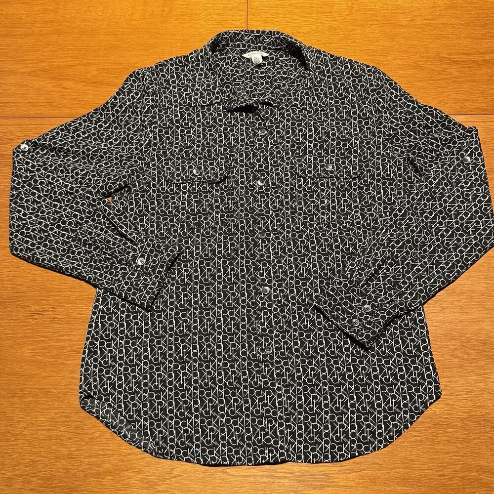 Calvin Klein Shirt Men’s Small AOP CK Button Up Long Sleeve Casual Men Black